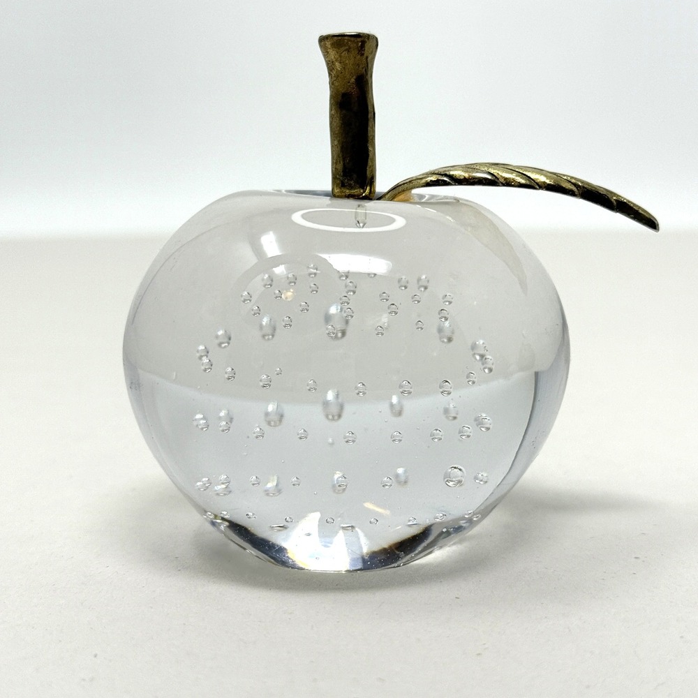 Glass‎ Apple Paperweight with Bubbles & Brass Leaf Price Products